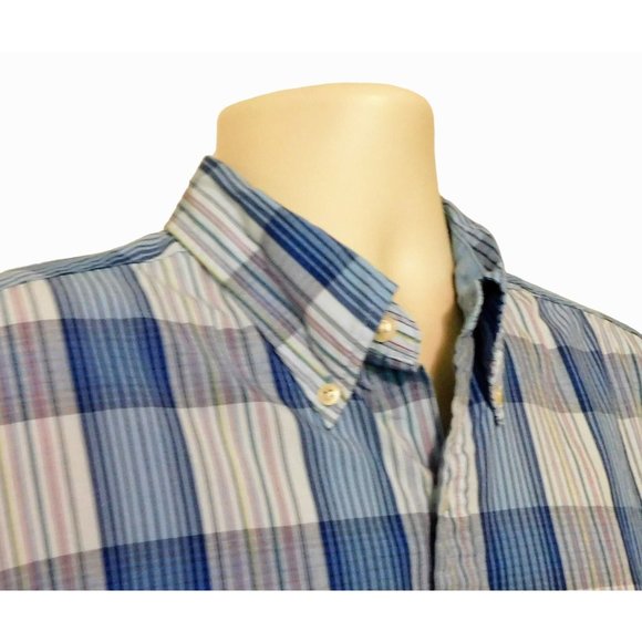 Alexander Julian Colours Shirt XL Blue Stripes Checks Short Sleeve Collar Cotton - Picture 3 of 9